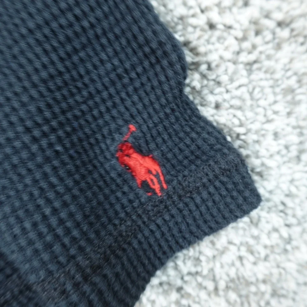 VTG Polo Ralph Lauren Sweater Mens S Black Waffle Knit Crewneck Thermal Pullover